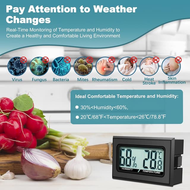 Detalle de QIQIAZI termometro digitale per interni con mini igrometro e schermo LCD