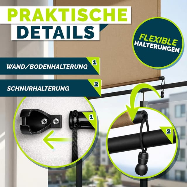 Detalle de tillvex® Senkrechtmarkise 200 x 250 cm mit Regencover – Außenrollo für Sicht- und Sonnenschutz am Balkon