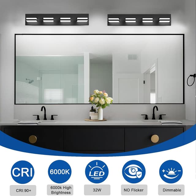Detalle 2 de IZORRO LED Modern Bathroom Lights Fixture (4-Light, Dimmable, 360° Rotate) in Matte Black Acrylic