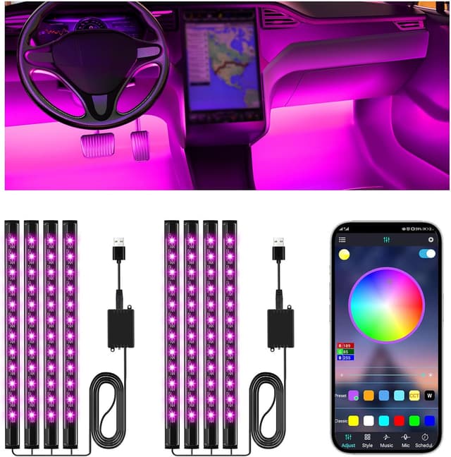 Detalle de Winzwon Cadeau de Noël : ruban LED voiture intérieur 16 millions de couleurs avec contrôle APP (2)