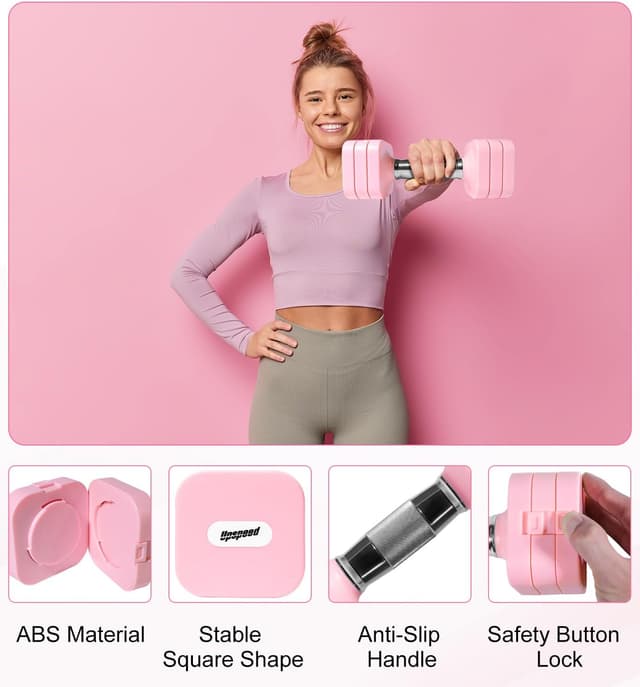 Detalle de 15–50 lb Adjustable Dumbbell Set (Pair) — Square, Twist-to-Adjust Free Weights for Home Gym