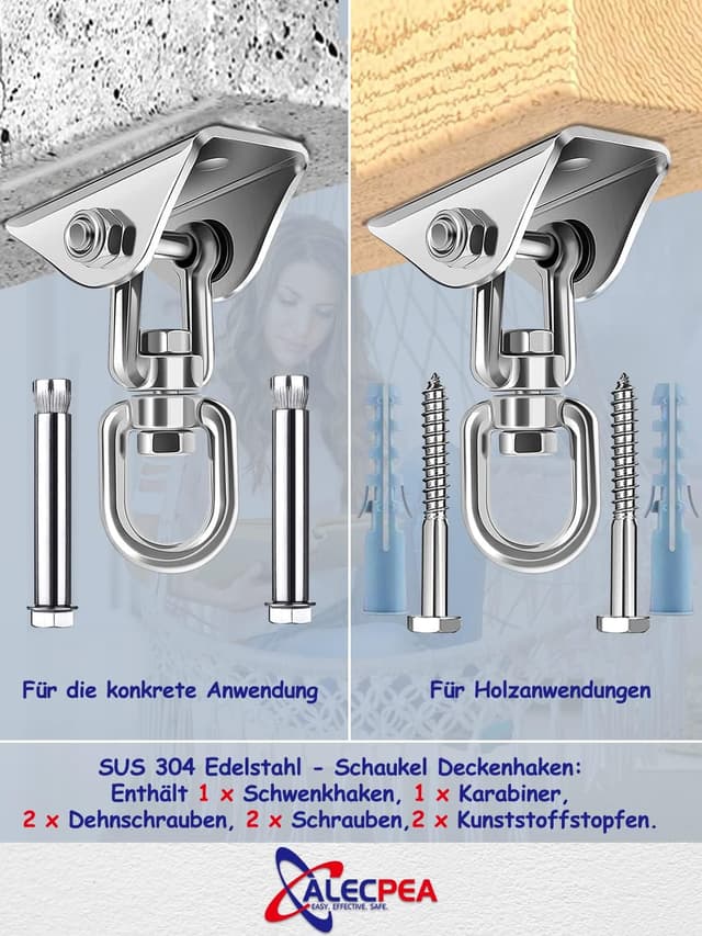 Detalle de ALECPEA Edelstahl Deckenhaken Hängesessel 450 kg