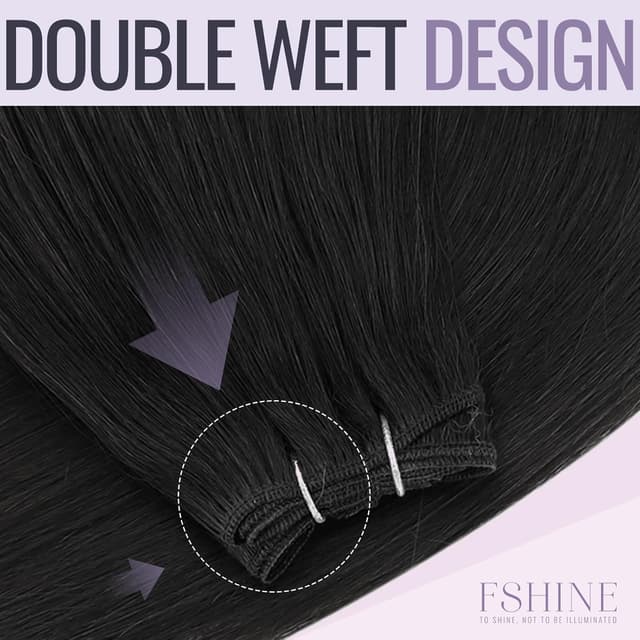 Detalle de Fshine Echthaar-Haarverlängerung als Tressen (60 cm, 100 g) in Pechschwarz zum Einnähen