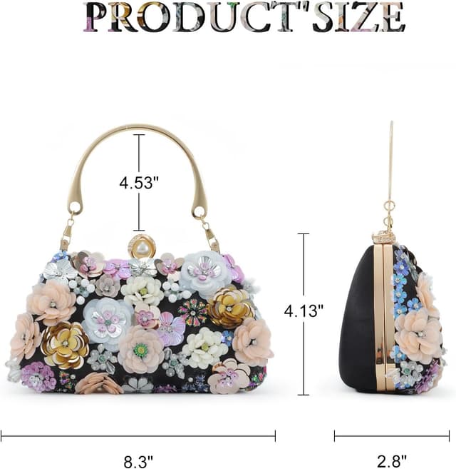 Detalle de Fecialy 3D Floral Flower Clutch Purse for Women with Wristlet and Detachable Chain Strap