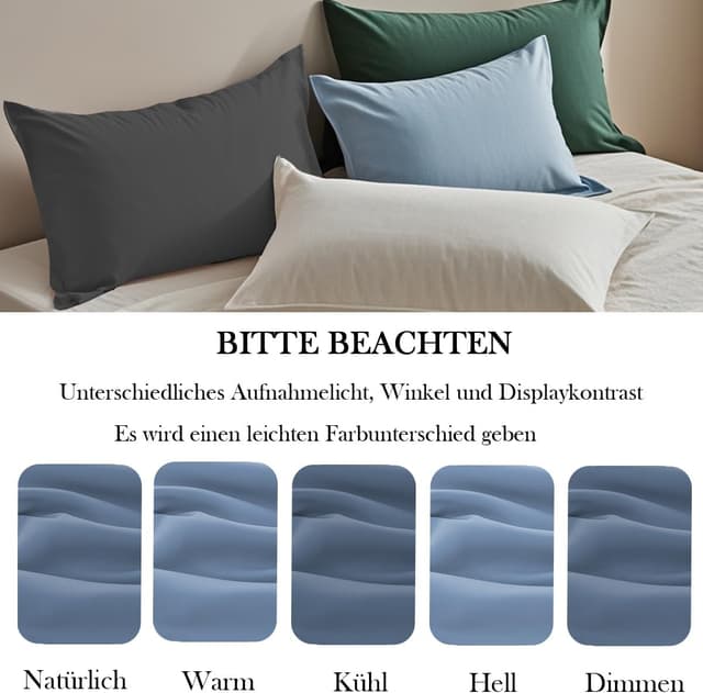 Detalle 2 de Nesture Kissenbezug 40 x 80 cm (2er-Set) in Blau – 100% Mikrofaser mit Reißverschluss