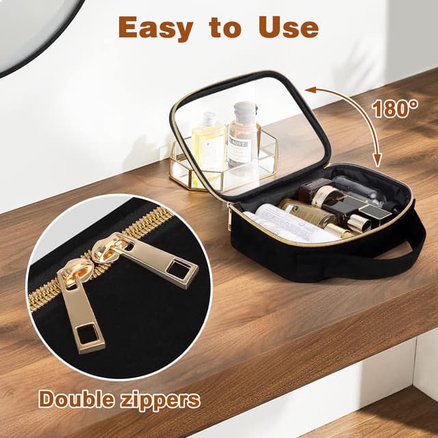 Detalle de Wedama TSA Approved Clear Toiletry Bag (3-Pack) – Quart-Size PVC Travel Makeup & Carry-On Organizer, Black