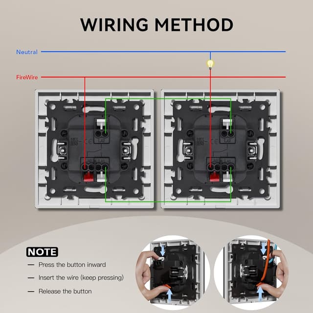 Detalle 2 de BSEED Lichtschalter aus Glas, Unterputz-Wechselschalter mit Hintergrundlicht, 86×86 mm, NE-Serie (1 Fach, 2 Wege), weiß