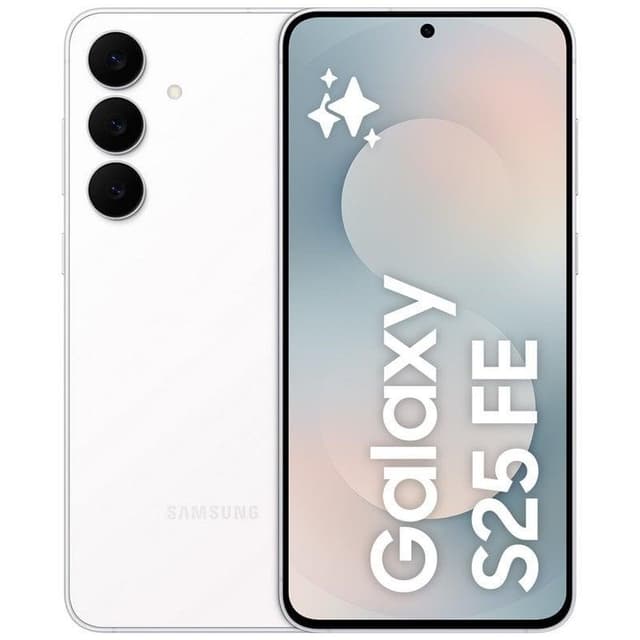 Detalle de Samsung Galaxy S25 FE 5G (8GB/256GB) con pantalla AMOLED de 6.7” en color blanco