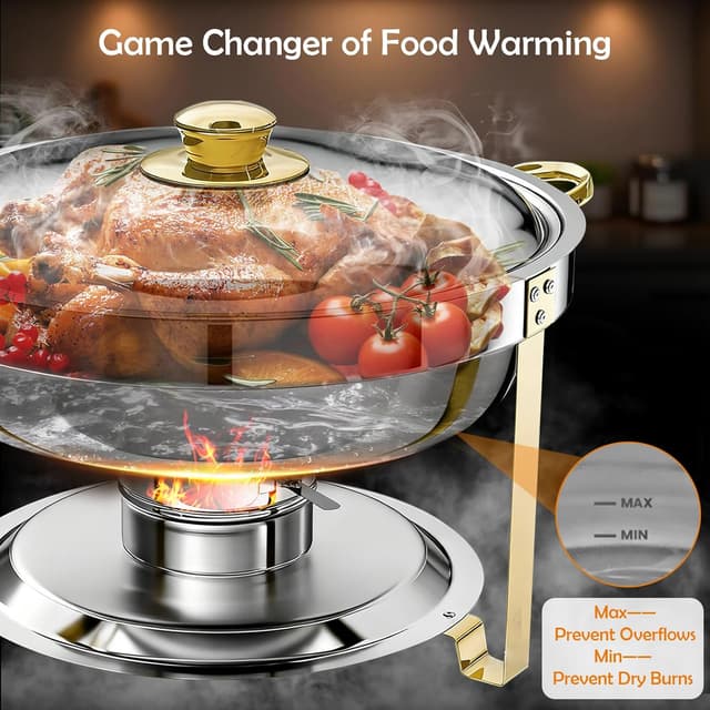 Thumbnail 3 de ALSO GO Round Chafing Dishes for Buffet 4 Pack 6QT Gold