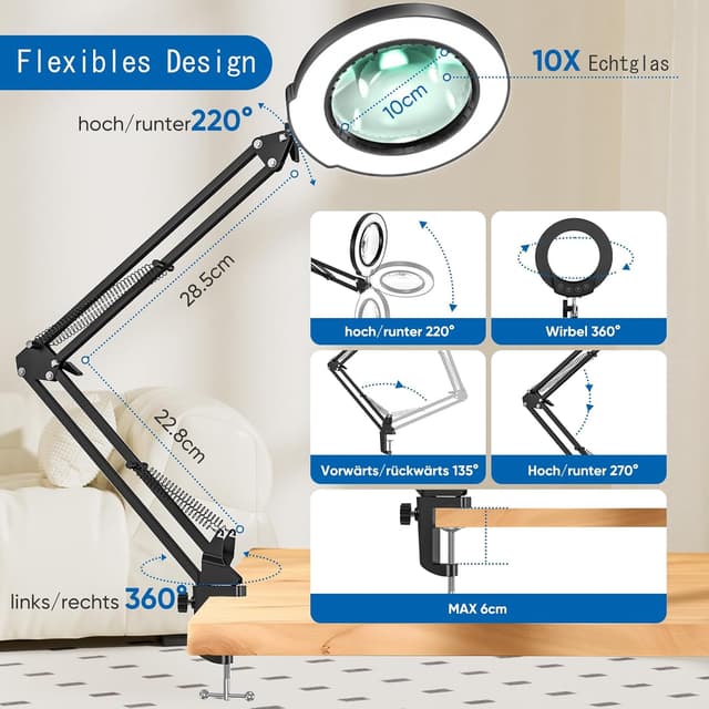 Detalle de mandland 10X Lupe mit Licht und Klemme 4,3"