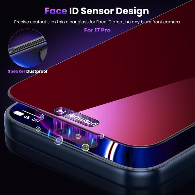 Detalle de WSKEN Privacy Screen Protector for iPhone 17 Pro Max (9H+ tempered glass, anti-blue light, bubble-free)