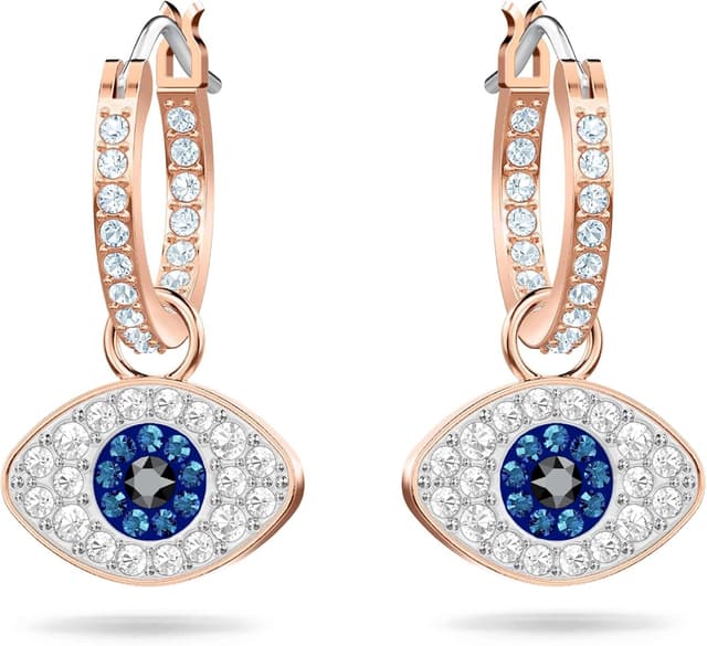 Imagen de Swarovski Pendientes de aro Symbolica, Ojo turco, Azules, Baño tono oro rosa en OfertitasTOP