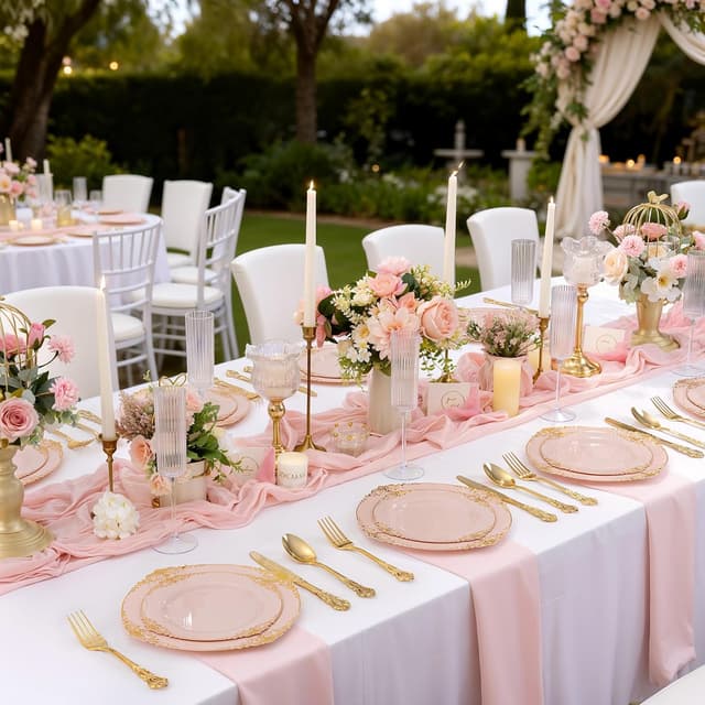 Thumbnail 6 de Joyido 200PCS Pink and Gold Disposable Plates Set for Weddings, Bridal Showers, and More