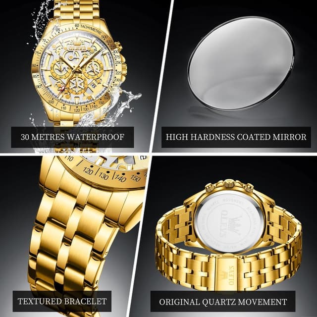 Detalle de OLEVS Herren Skeleton Quarz Business-Uhr mit Edelstahlband, 3ATM wasserdicht – skeleton Look