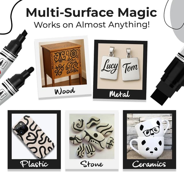 Detalle de Chalkola 5 Oil Black Paint Pen (4 Dual Tip, 15mm Jumbo) – waterproof permanent oil paint markers