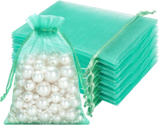 Detalle de jijAcraft Türkis Organzasäckchen 10x15 cm