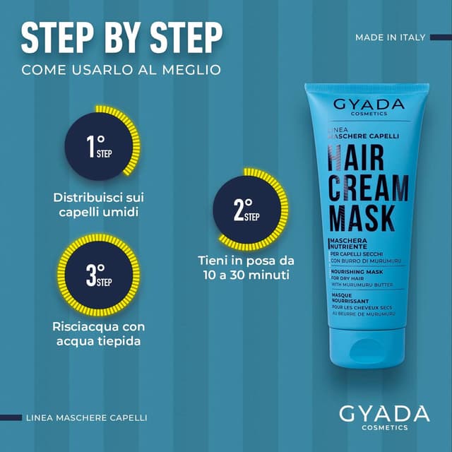 Detalle de GYADA COSMETICS Maschera Capelli Nutriente e Ristrutturante con Olio di Semi di Lino e Malva, 200 ml
