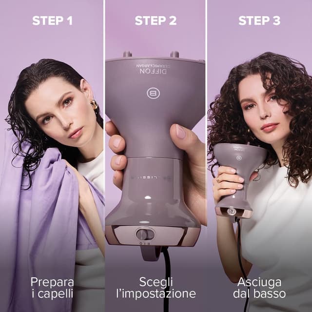 Detalle de Bellissima Imetec Diffon Ceramic & Argan – Diffusore per ricci con olio di argan, azione anti-crespo e doppio voltaggio