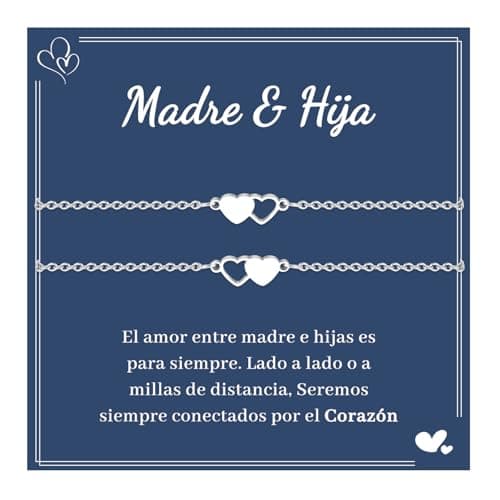 Detalle de VU100 Pulsera Madre e Hija de acero inoxidable 316L (2 piezas) con corazón y mensaje
