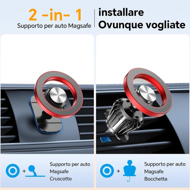 Detalle 2 de Coolpow Porta Cellulare Auto MagSafe Rosso