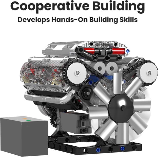Detalle de Mould King 10088 Technik V8 Motor Bausatz (535 Teile) mit Sound-Engine-Modul