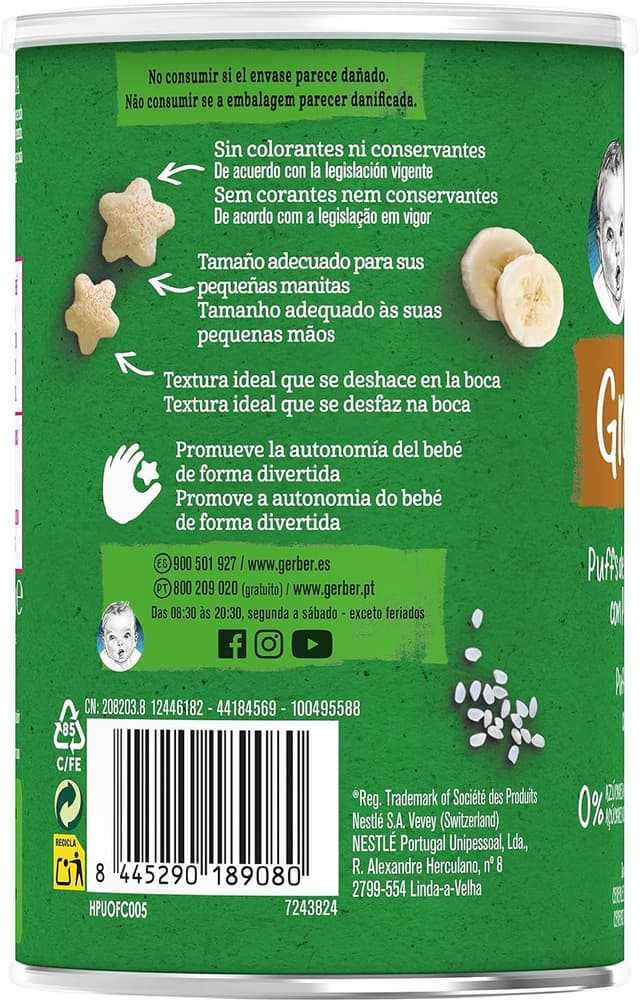 Thumbnail 4 de GERBER Organic Puffs Plátano 🍌 Snack para bebés, 5x35g