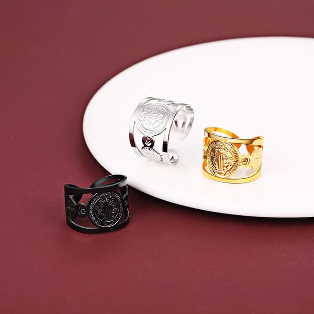 Detalle 2 de FaithHeart Anello Aperto in Acciaio Inox Tema cattolico