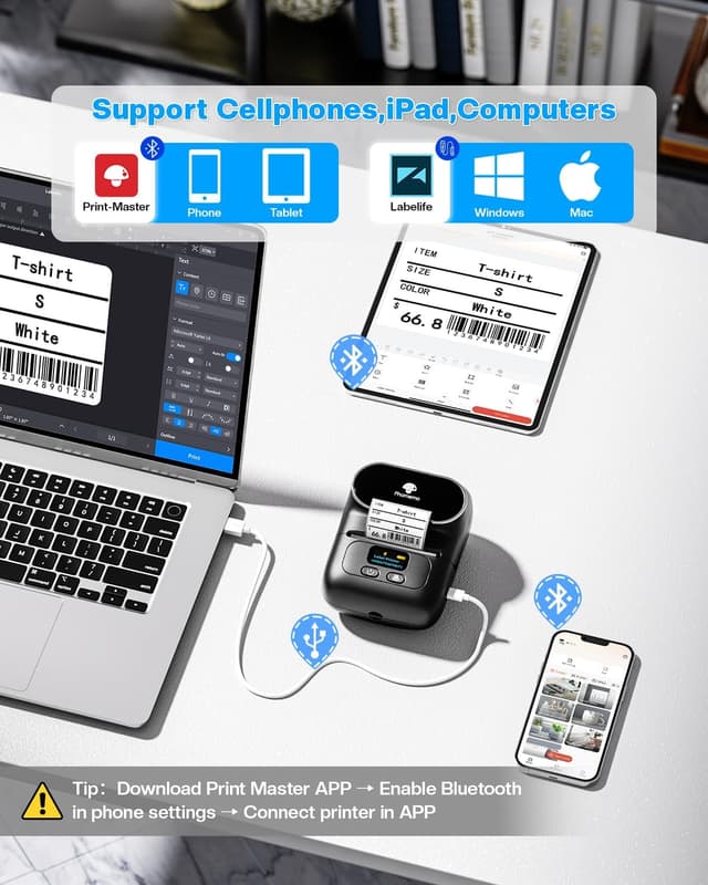 Detalle de Phomemo M110 Bluetooth Label Printer with 3 Label Rolls Set (inkless thermal)