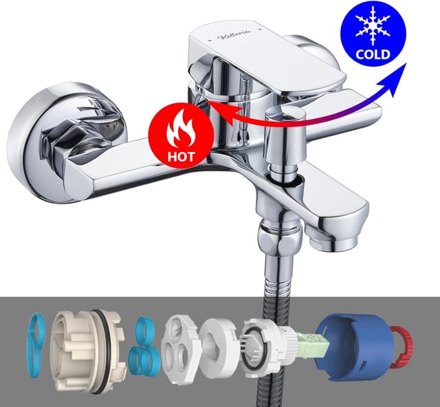 Detalle 2 de Kelleria miscelatore monocomando per vasca da bagno da parete in ottone cromato