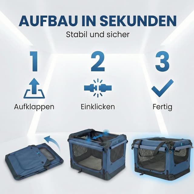 Detalle de Foxdevil by xonic® faltbare Hundebox/Katzenbox XXL (Blau) – Hundetransportbox für Auto & Zuhause