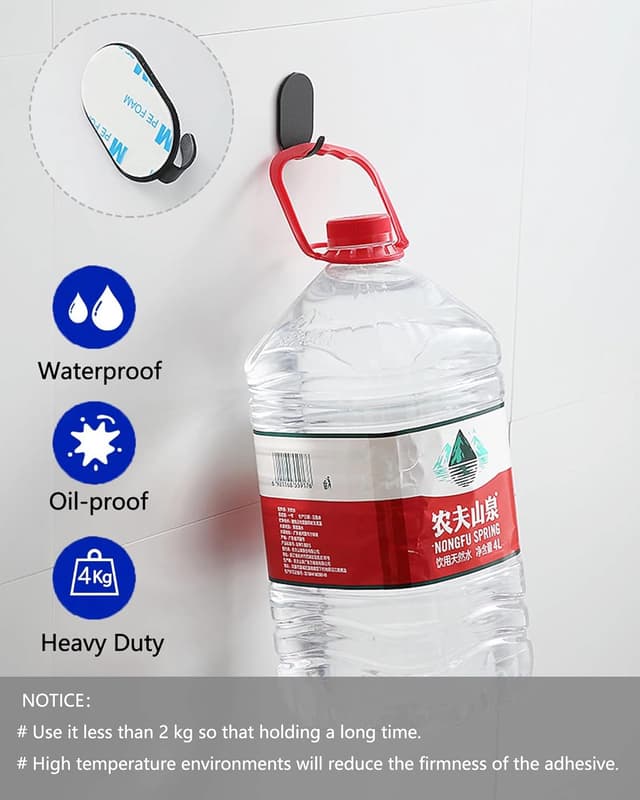 Detalle de KAXIMON Self Adhesive Hooks White (10 pack) – extra strong sticky hooks for kitchen and bathroom