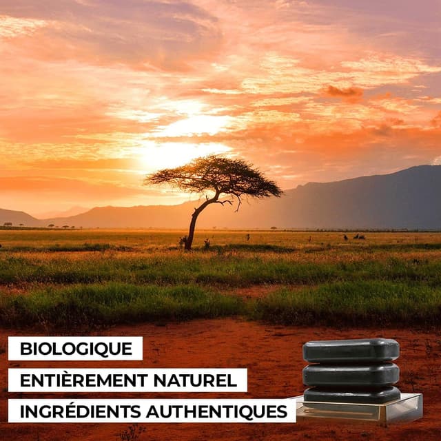 Detalle 2 de O NATURALS Savon noir africain biologique en pain (3 pièces) à base de beurre de karité