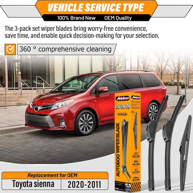 Detalle 2 de AUTOBOO 28 + 20 + 16 in Wiper Blades for Toyota Sienna