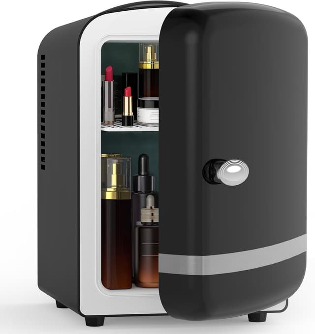 Detalle de Electactic Mini Fridge for Bedroom (4L) for 6 Cans — Mini Cooler & Warmer for Skincare, Makeup, Medicine & Drinks