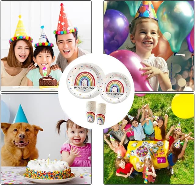 Detalle de YRsorn Regenbogen Deko Kindergeburtstag Partygeschirr für 10 Gäste