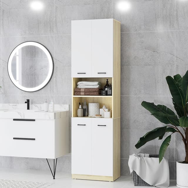 Thumbnail 6 de kleankin Columna auxiliar baño 53x33,5x195,7 cm Blanco Roble