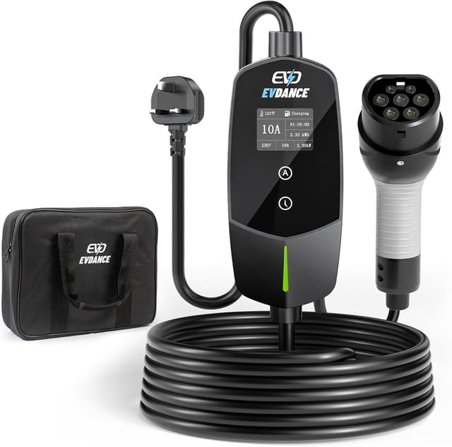 Detalle de EVDANCE Type 2 to 3 Pin EV charger cable (6m, 6–10A adjustable) with timer delay, IP66