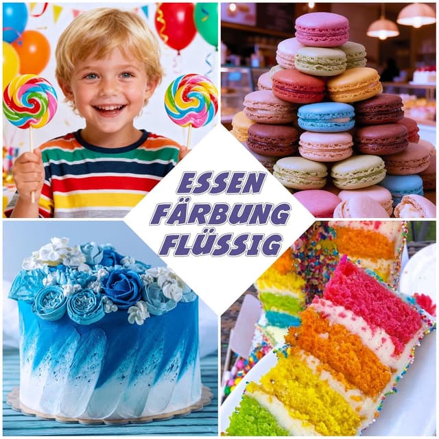 Detalle 2 de Lebensmittelfarbe Set mit 16 Farben (flüssig, hochkonzentriert) – für Kuchen, Fondant, Getränke, Slime & DIY