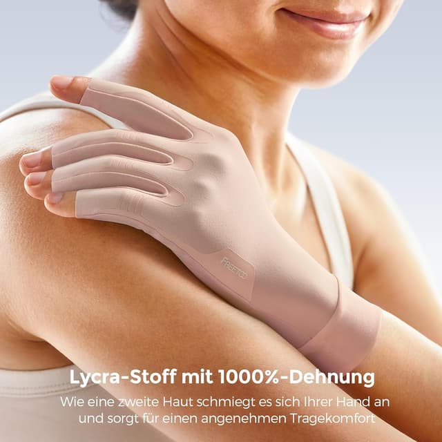 Detalle 2 de FREETOO Kompressions-Handschuhe gegen Arthrose, fingerlos – für Damen & Herren (Rheuma, Karpaltunnel, Schwellungen)