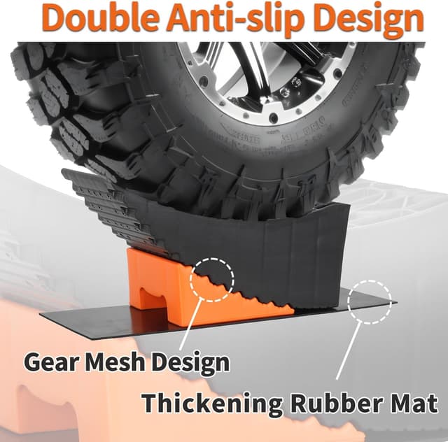 Detalle de OULEME Curved Leveling Blocks (2-Pack) for RV Tire Changes — Lift up to 6" with Chocks and Rubber Mat