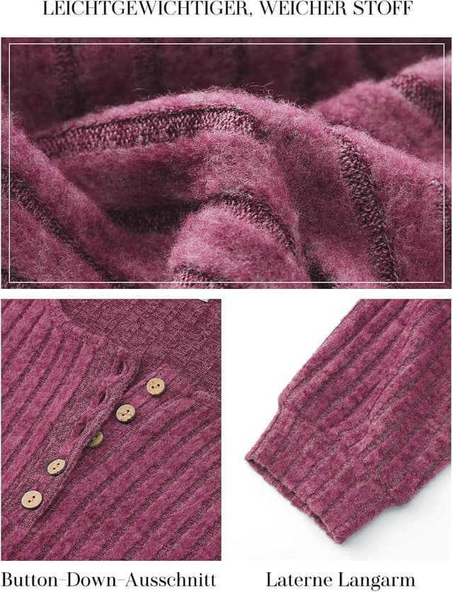 Detalle 2 de Tanmolo Damen Henley Strickpullover mit Knöpfen