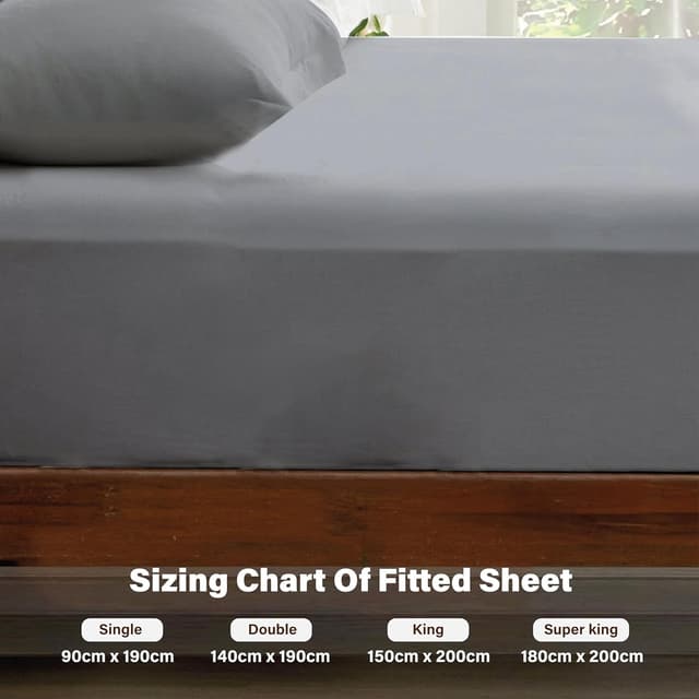 Detalle de Rehan & Co 100% Egyptian Cotton 300 Thread Count Deep Fitted Sheet (12”/30cm) – Grey, Double