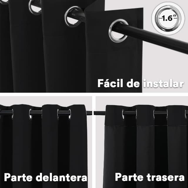 Detalle 2 de BellaHills Cortinas Opacas 140x260 CM, 2 Piezas 🖤