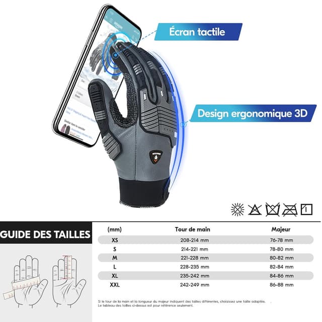 Detalle 2 de VGO CA7722FLWP : paire de gants de mécanicien d’hiver imperméables jusqu’à -20 ℃