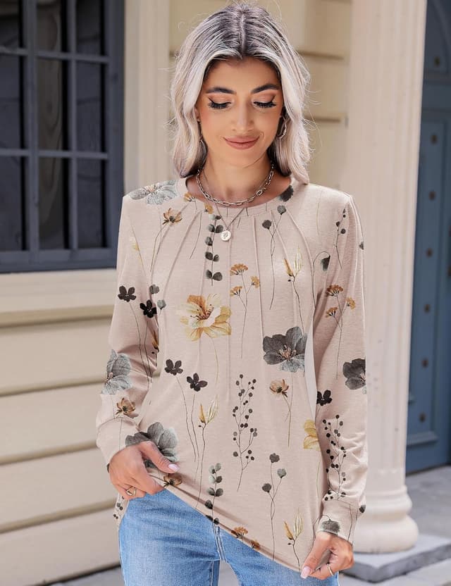 Detalle de Rapbin women’s casual short-sleeve crew neck pleated tunic T-shirt