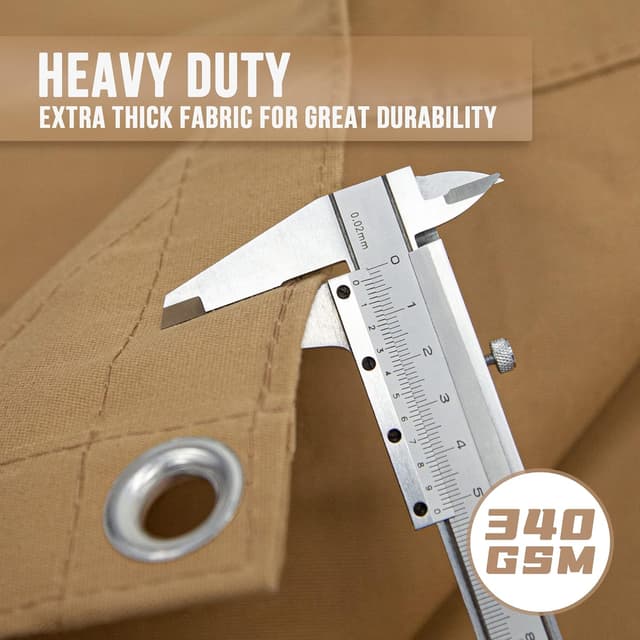 Detalle de CARTMAN Finished Size 20x20 Feet Tan Canvas Tarp with Rustproof Grommets (Heavy-Duty Multipurpose Cover)