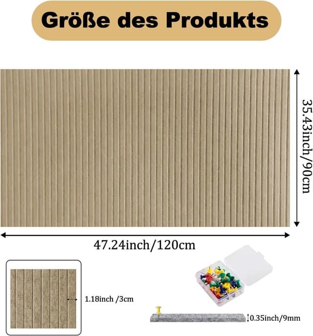 Thumbnail 6 de Große selbstklebende Filz Pinnwand 120 x 90 cm (mit 35 Reißzwecken) – Dunkel Kamel