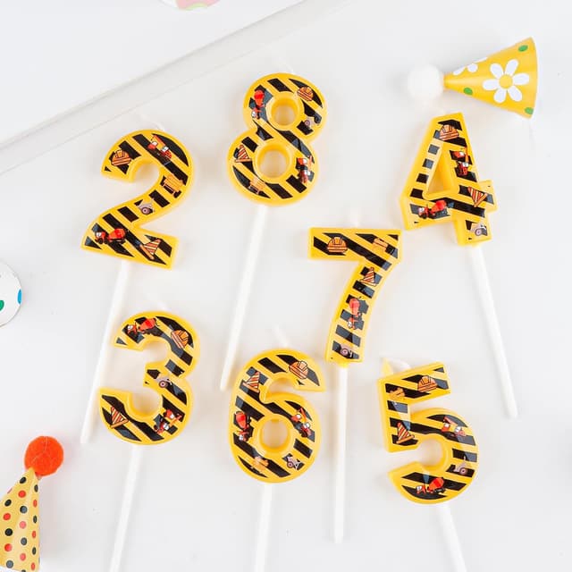 Thumbnail 6 de Hongplus 3D Construction Birthday Candle No. 3 cake topper (yellow and white stripes)