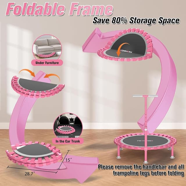 Detalle 2 de ZCMHAXJ Foldable Mini Trampoline (40-inch) with 5-Level T-Shaped Adjustable Bar