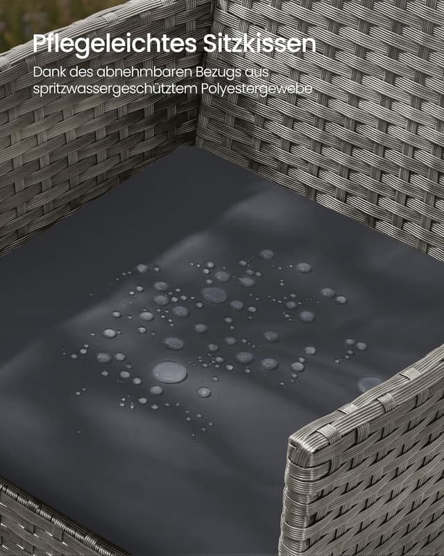 Detalle 2 de SONGMICS Gartenmöbel-Set 4-teilig (Gartenmöbel aus PE-Polyrattan) mit Tisch, 2 Stühlen und 2-Sitzer-Bank – grau GGF004TZ01